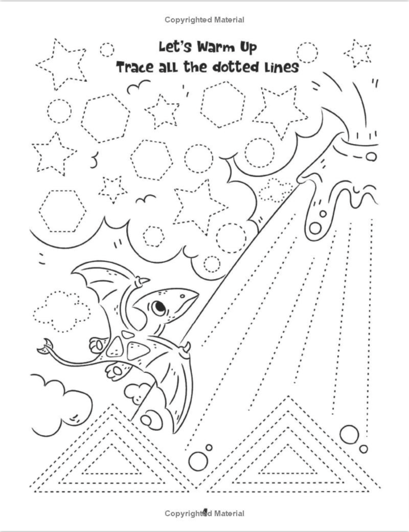 Tracing Book for 6 year olds: Fun with Drawing, Dot to Dot, Colouring, Pencil Control in Dinosaur World Sample 3